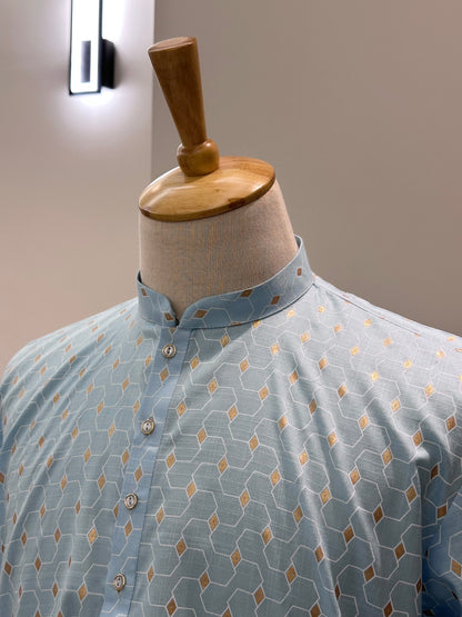 SM1225-01-13 Blue & White Printed Cotton Kurta