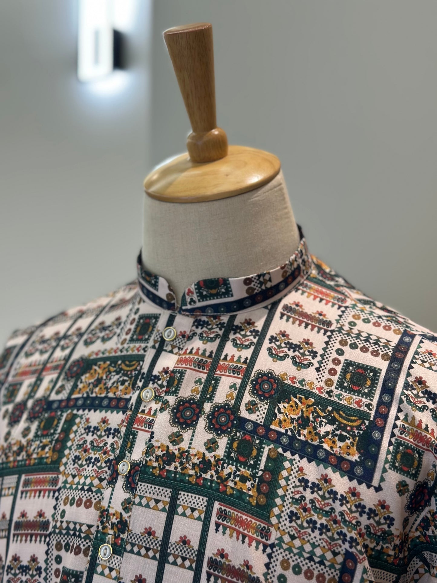 SM0925-01-15 Green & White Print Cotton Kurta