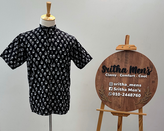 SM0525-16-08 Black & White Short Cotton Kurta