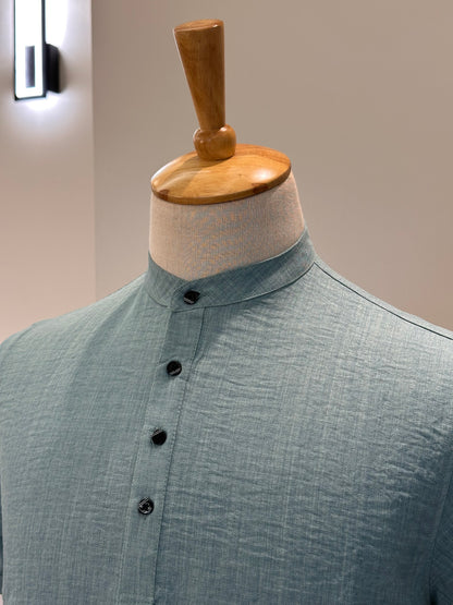 SM0326-01-05 Steel Green Soft Short Kurta