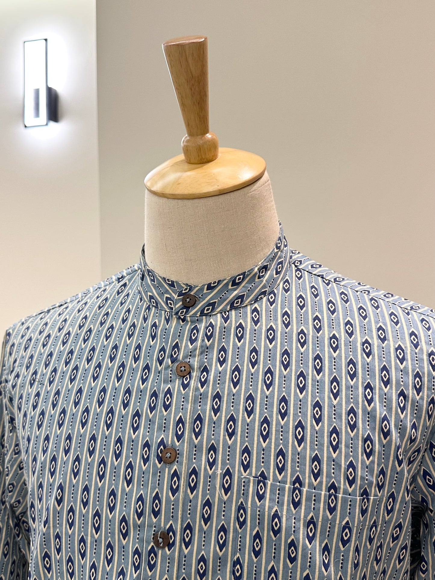 SM0525-15-06 Blue Long Sleeve Short Cotton Kurta