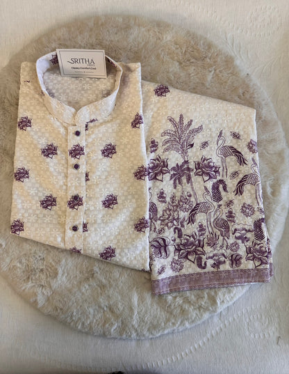 SM0326-02-06 White Lavender Flamingo & Floral Thread-work Design