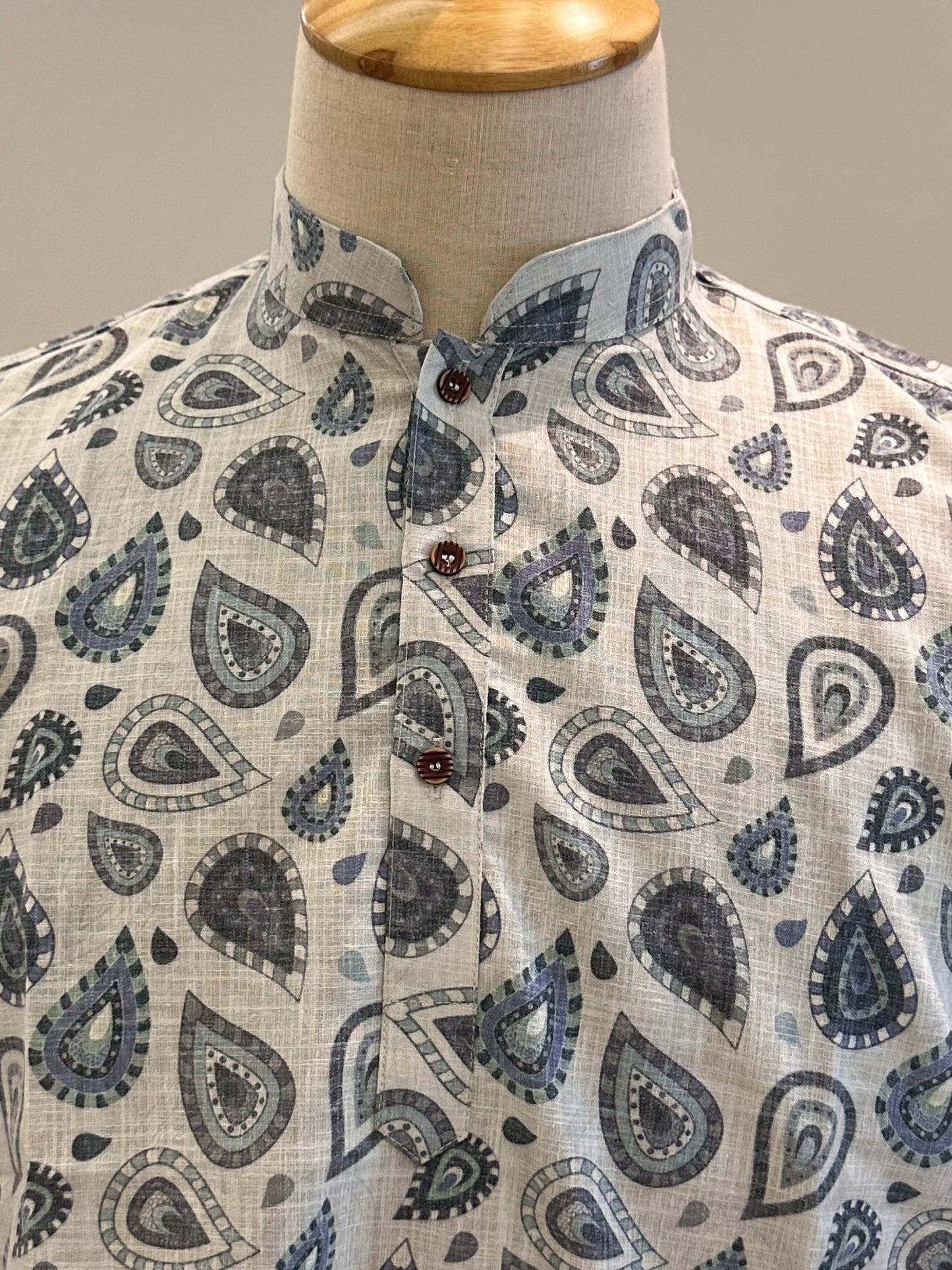 SM0126-18-10 Grey & Blue Print Short Cotton Kurta