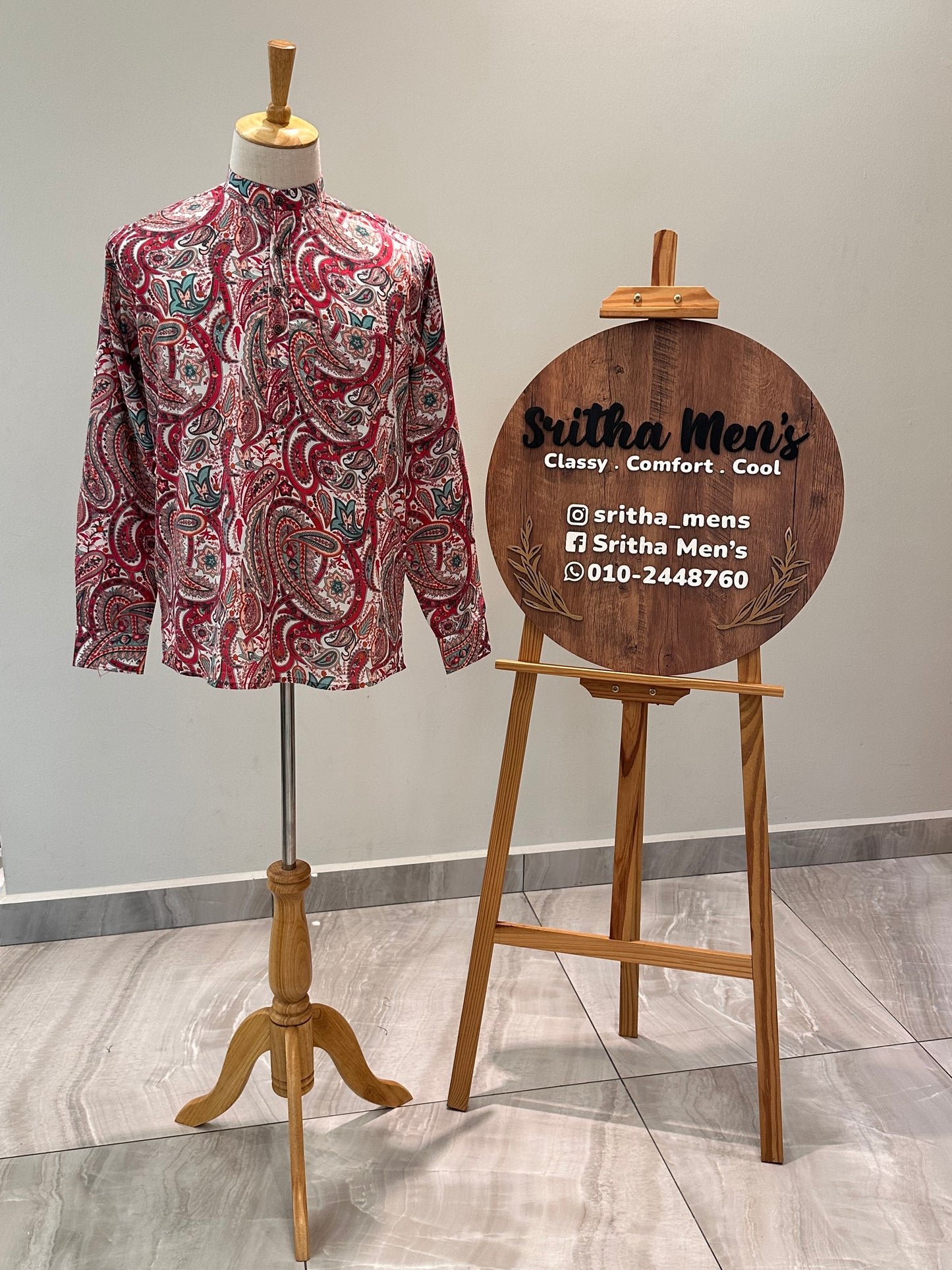 SM0525-16-17 Pink White Batik Long Sleeve Cotton Kurta