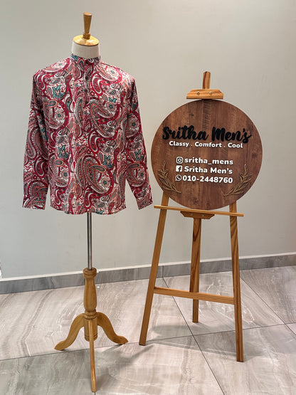 SM0525-16-17 Pink White Batik Long Sleeve Cotton Kurta