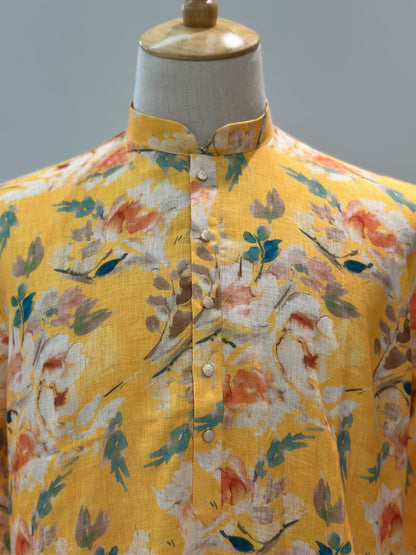 SM0825-01-02 Yellow Floral Cotton Kurta