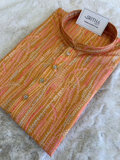 SM1225-01-08 Orange Printed Cotton Kurta