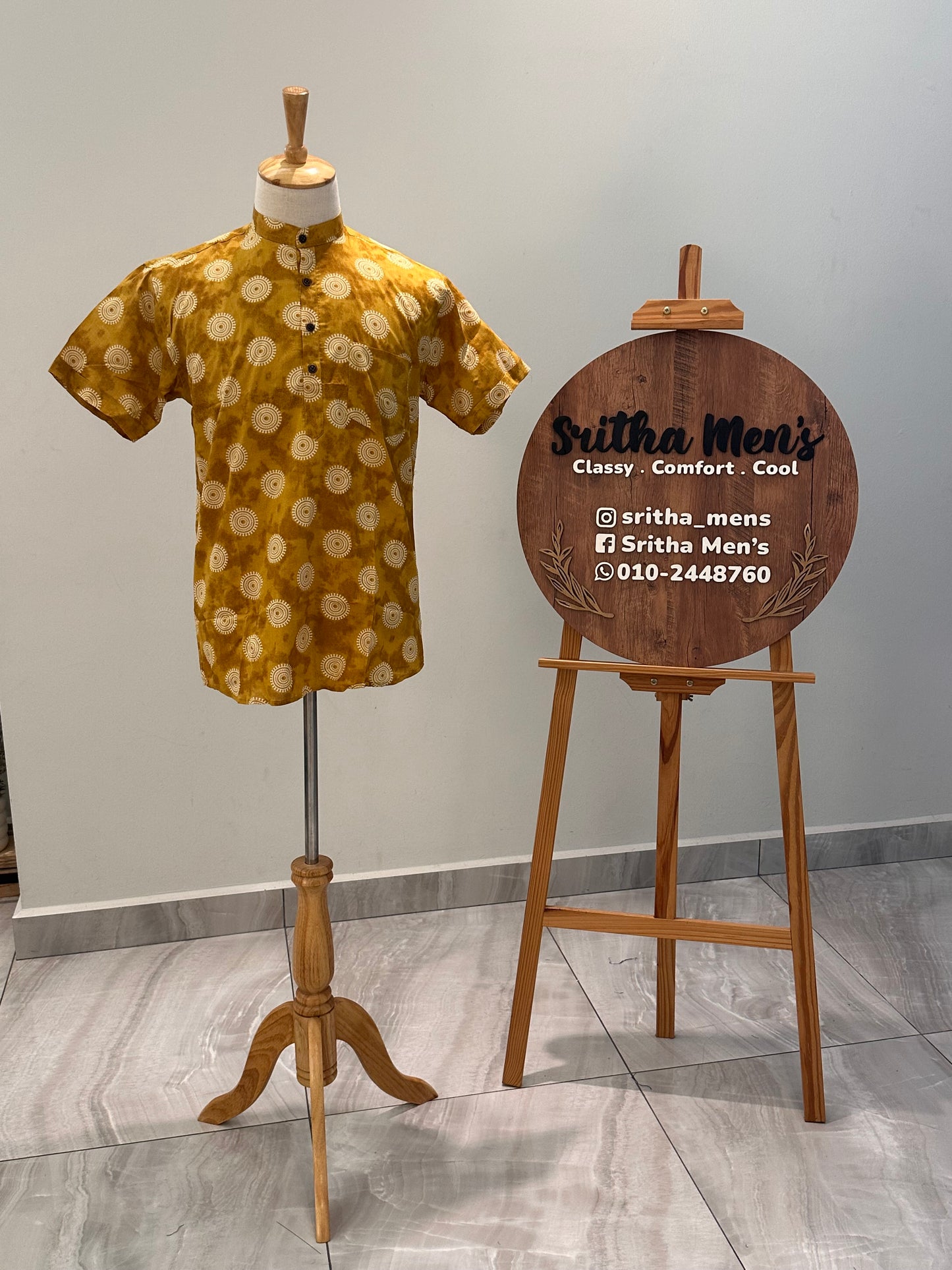SM0326-16-05 Mustard Base Mandala Print Short Cotton Kurta