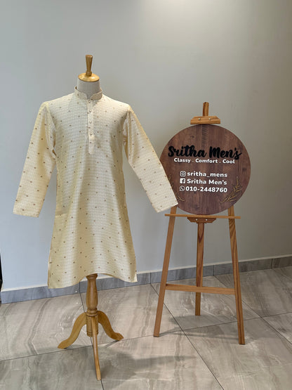 SM0525-02-04 Cream & Gold Silk Blend Kurta Set