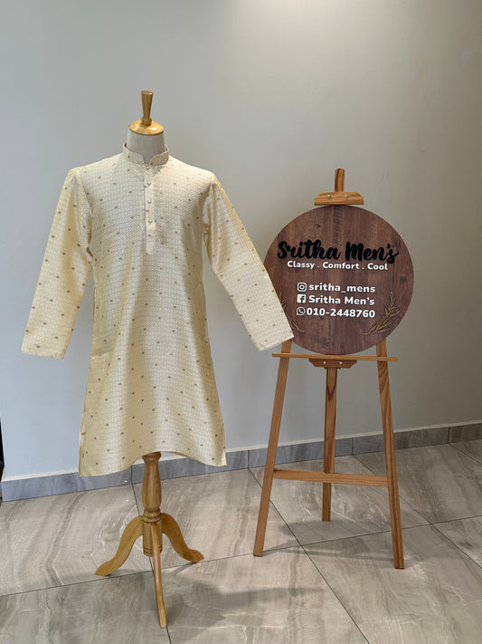SM0525-02-04 Cream & Gold Silk Blend Kurta Set