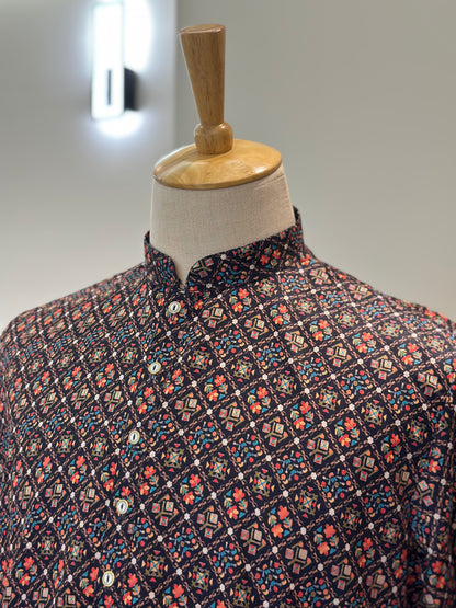 SM0625-01-15 Navy Blue & Striking Motif Khadi Silk Kurta