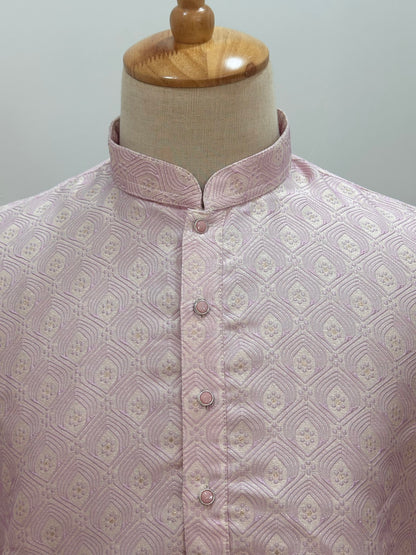 SM0626-02-07 Lavender Pink Jacquard Silk Blend Kurta Set