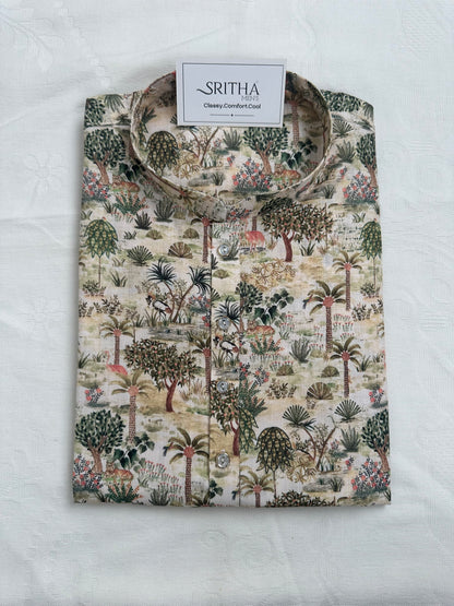 SM0826-01-12 Off White Tree Print Soft Cotton Kurta