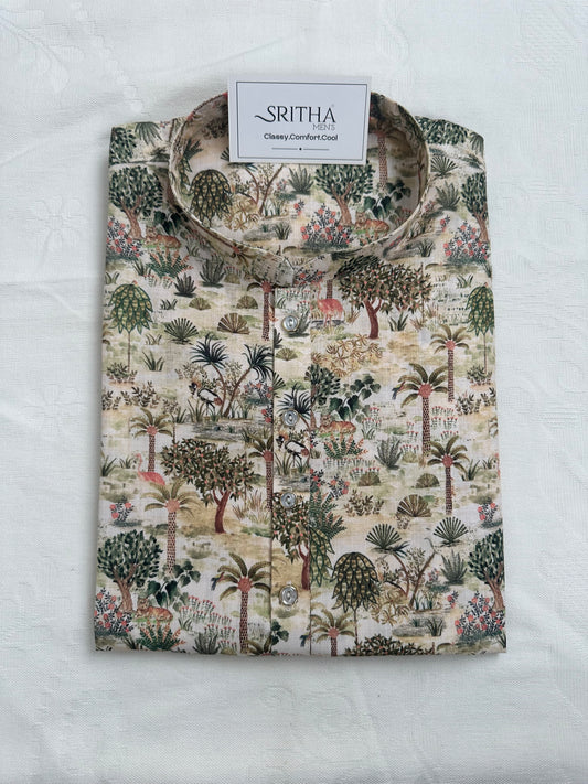 SM0826-01-12 Off White Tree Print Soft Cotton Kurta