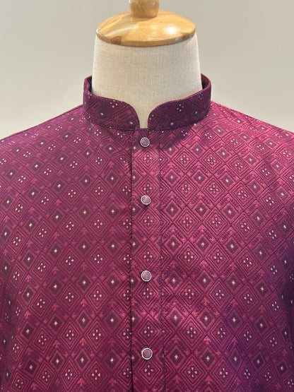 SM0526-02-03 Wine & Gold Kurta Set