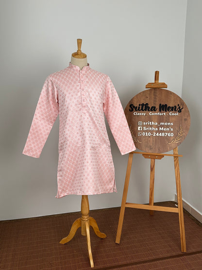 SM0626-02-05 Pastel Pink Sequins Jacquard Silk Blend Kurta Set