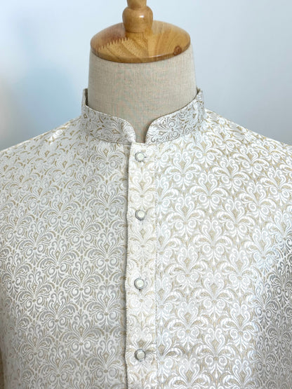 SM0626-02-16 Dual Shade Ivory & Gold Jacquard Silk Kurta Set