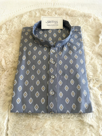 SM0526-01-01 Grey & White Printed Cotton Kurta