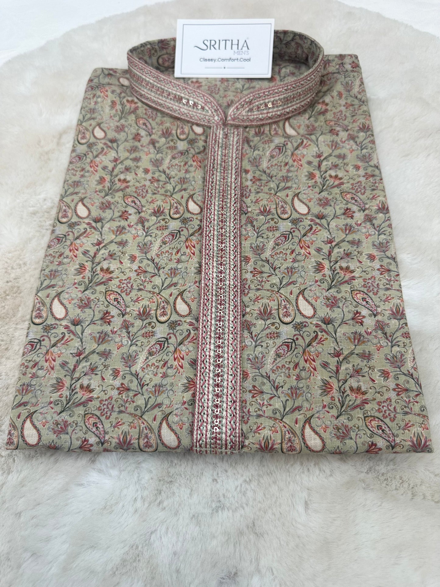 SM0726-06-06 Olive Green Soft Cotton Blend Kurta Set