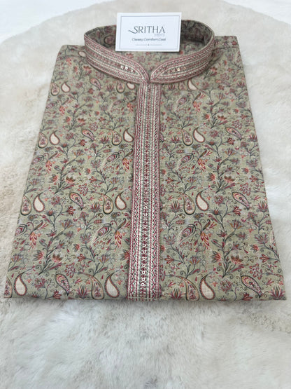 SM0726-06-06 Olive Green Soft Cotton Blend Kurta Set