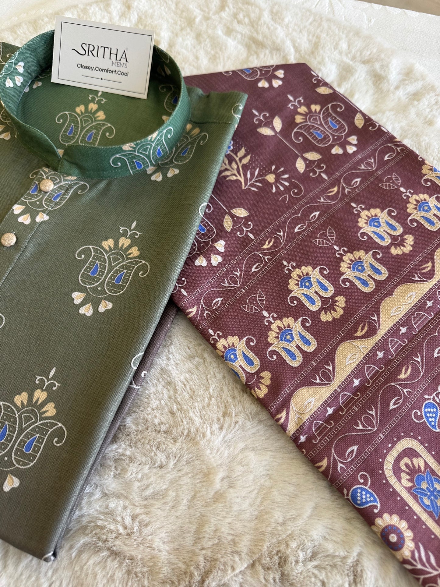 SM0825-01-09 Greyish Olive & Deep Wine Dual Tone  Cotton Kurta