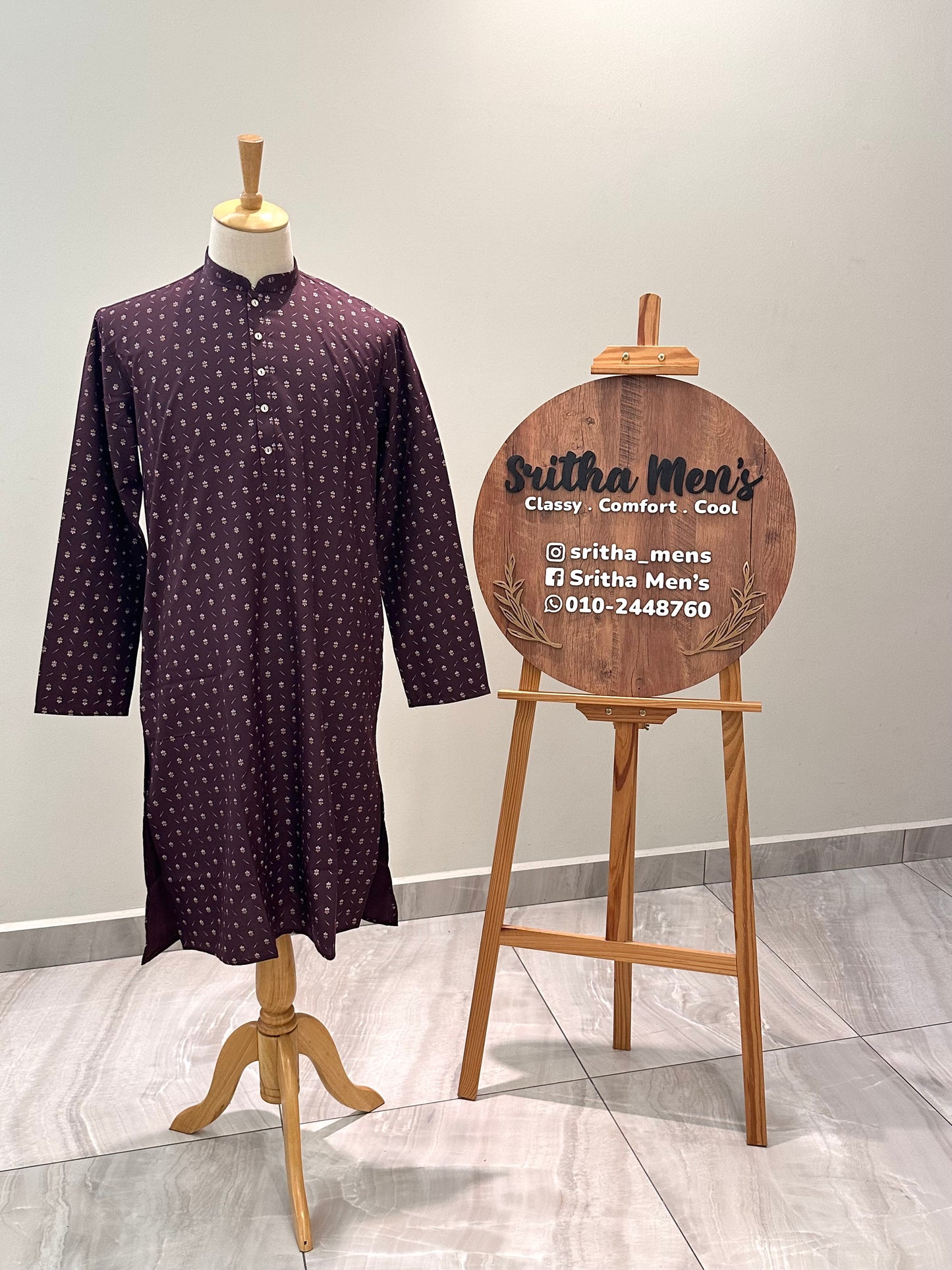 SM0126-01-02 Wine Purple Printed Cotton Kurta