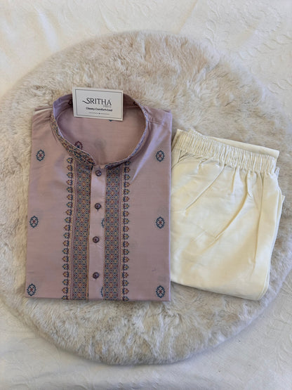 SM1125-06-03 Lavender Soft Silk & Woven Design Kurta Set
