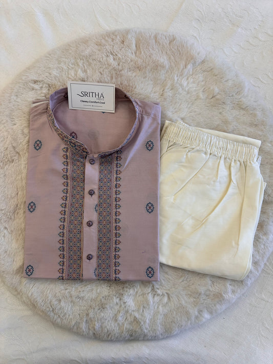 SM1125-06-03 Lavender Soft Silk & Woven Design Kurta Set
