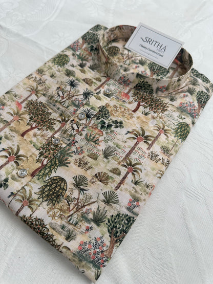 SM0826-01-12 Off White Tree Print Soft Cotton Kurta