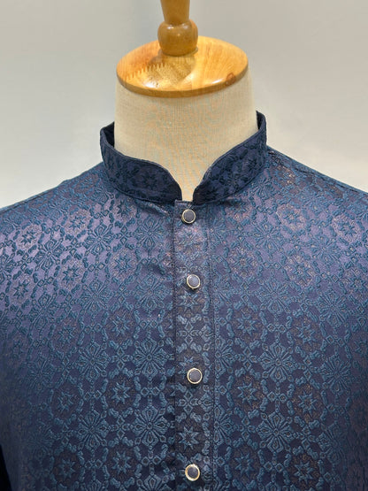 SM0626-02-08 Navy Base with Rama Shade Kurta Set