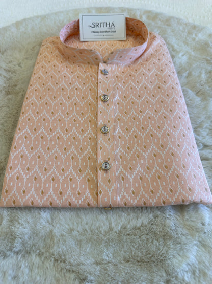 SM0226-01-07 Peach & White Printed Cotton Kurta
