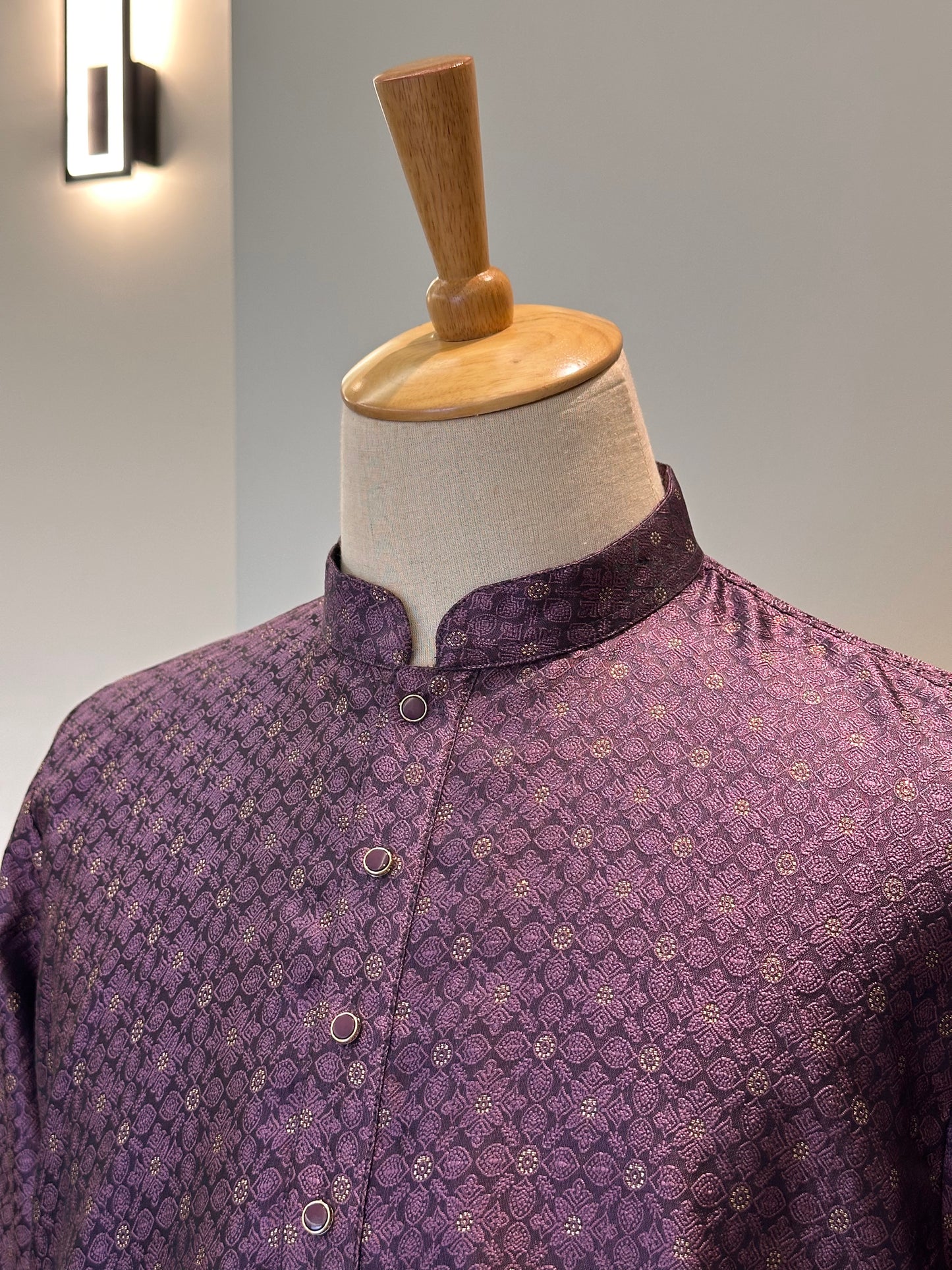 SM1125-02-11 Purple & Gold Jacquard Silk with Lining Kurta Set