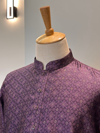 SM1125-02-11 Purple & Gold Jacquard Silk with Lining Kurta Set