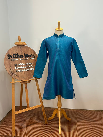 SM0826-02-17 Peacock Blue Jacquard Silk Blend Kurta Set