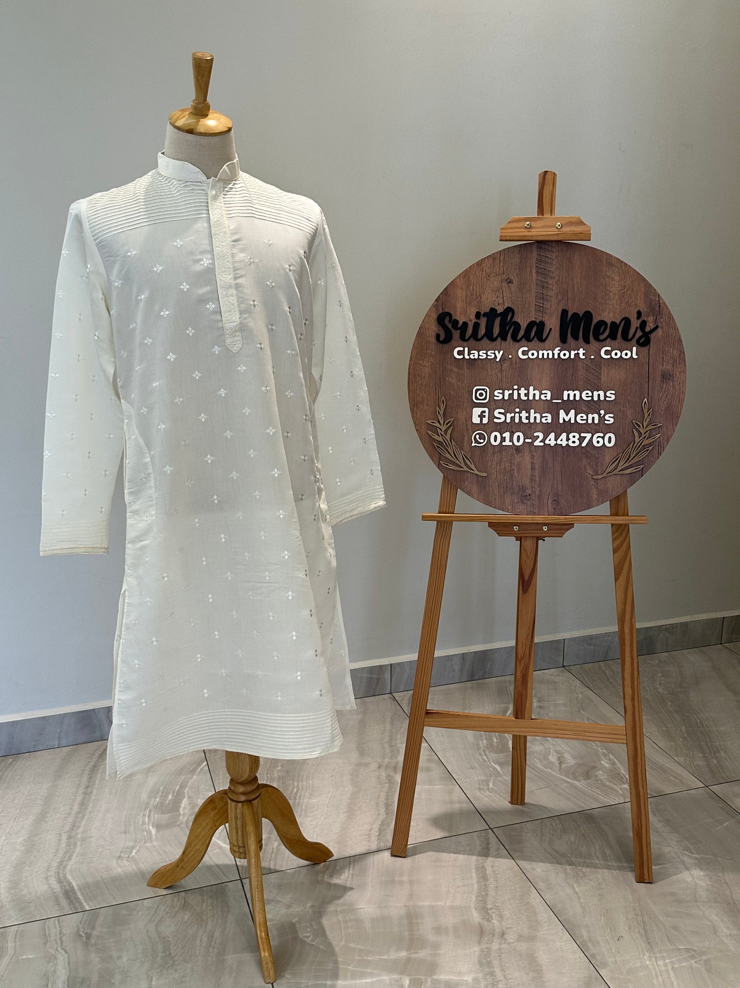 SM0326-06-03 White with Embroidery Floral Soft Cotton Blend Kurta Set