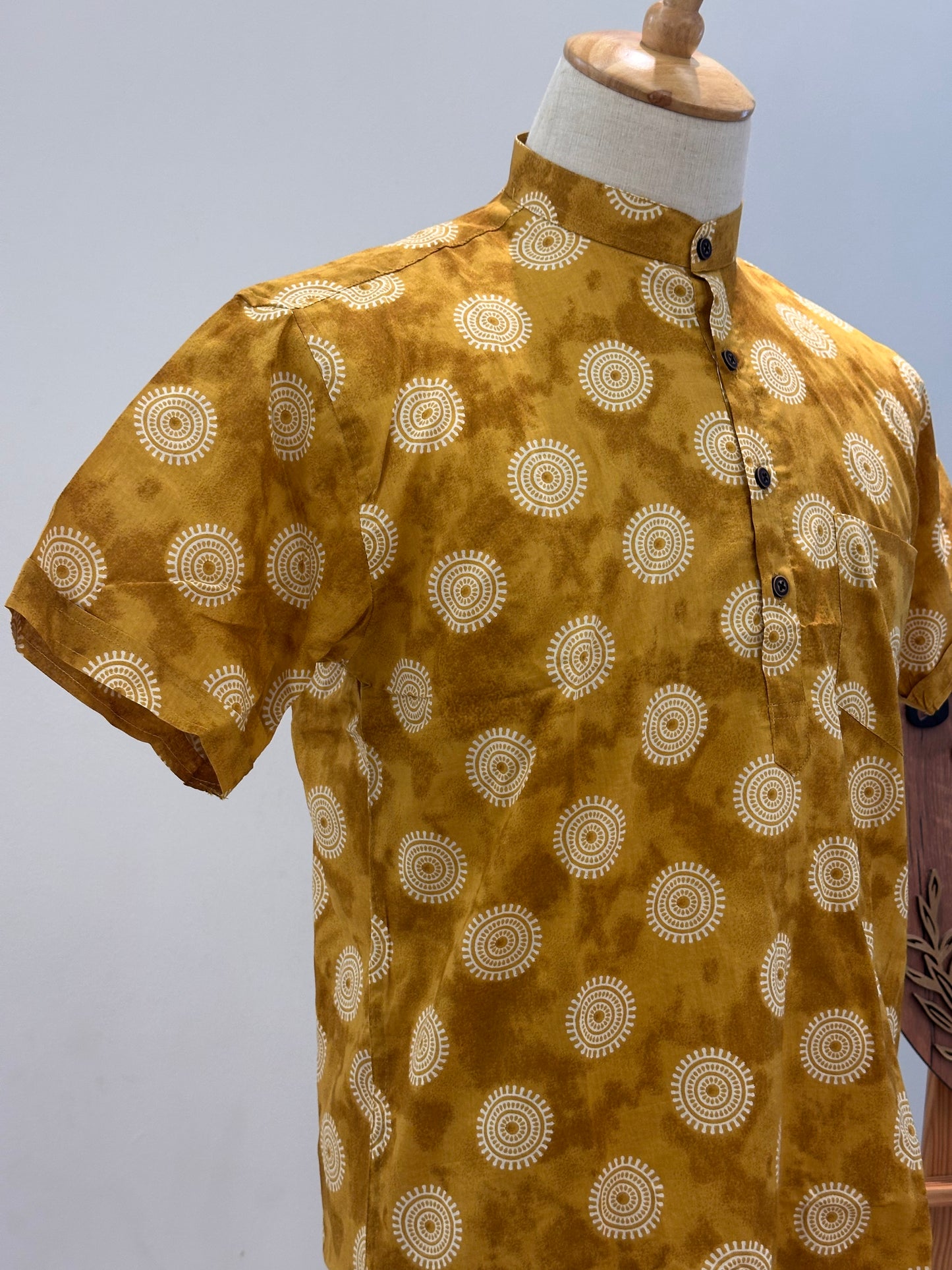 SM0326-16-05 Mustard Base Mandala Print Short Cotton Kurta