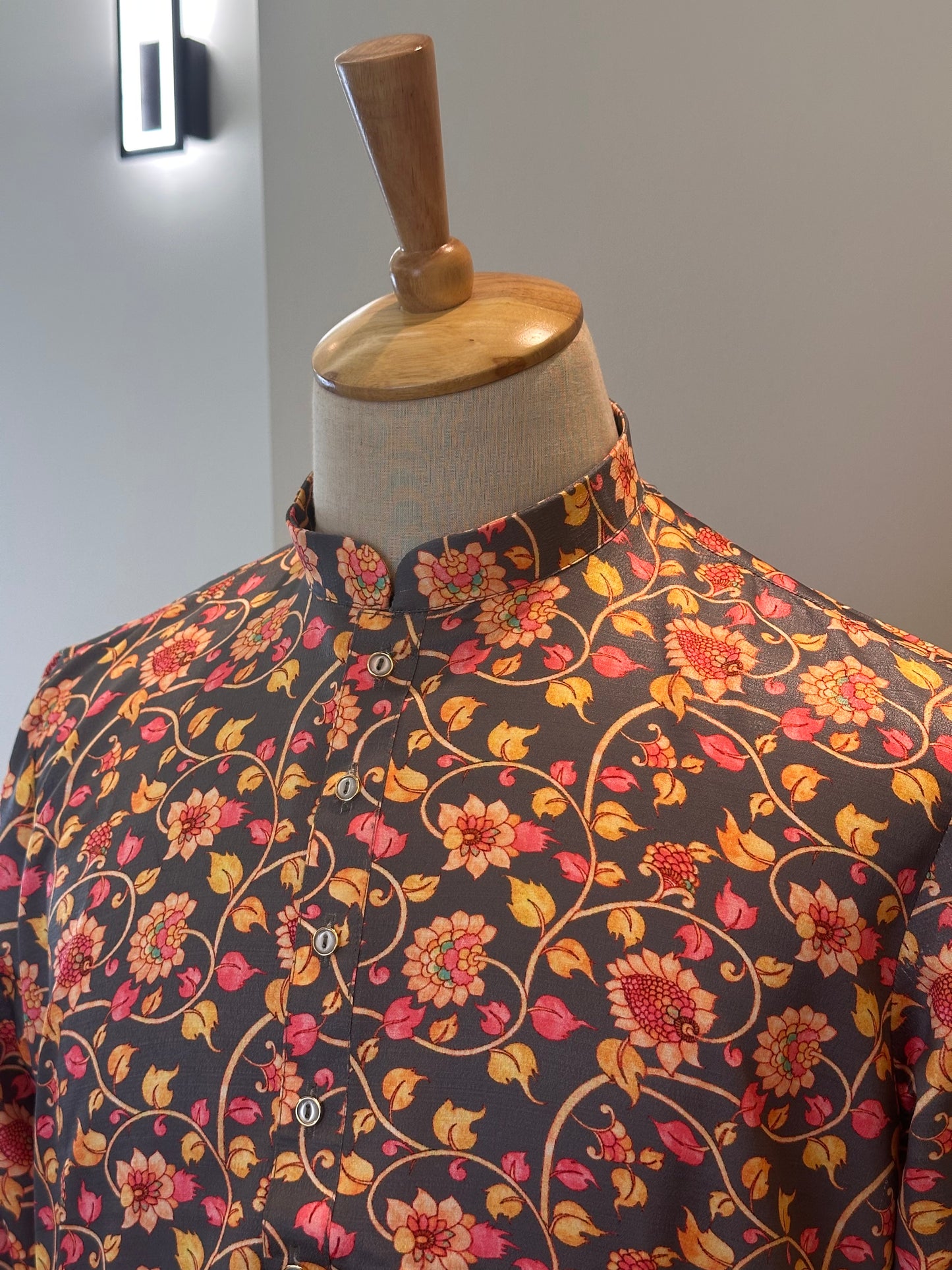 SM1225-01-09 Grey Floral Khadi Silk Kurta