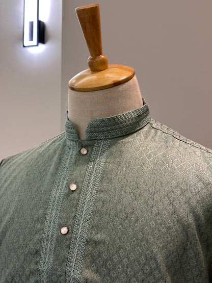 SM0126-18-02 Steel Green Short Cotton Blend Kurta