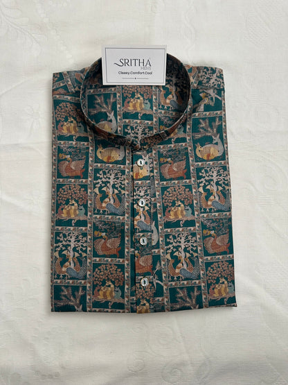 SM0826-01-11 Green Animal Print Soft Cotton Kurta