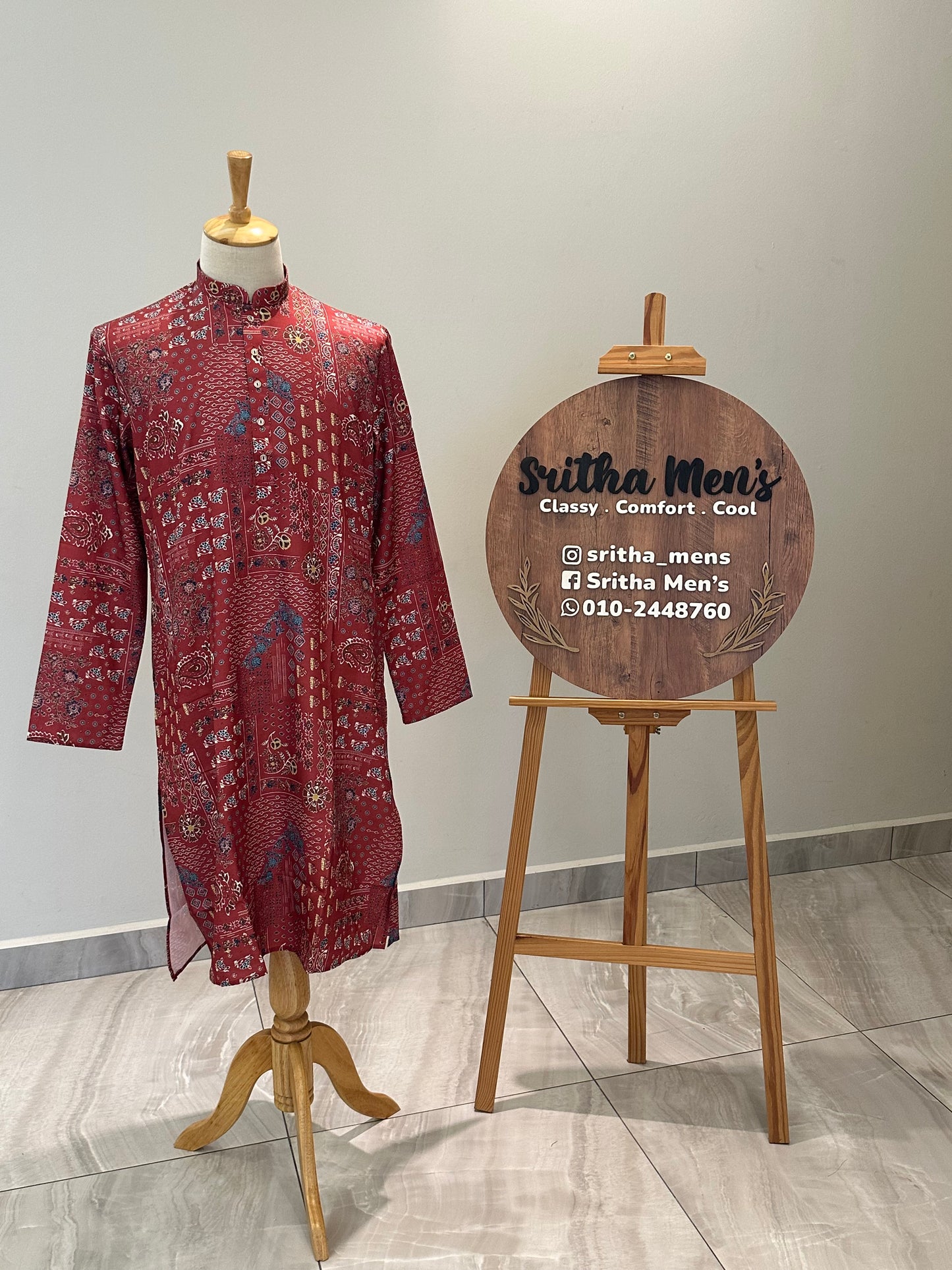 SM1225-01-01 Brick Red Floral Khadi Silk Kurta