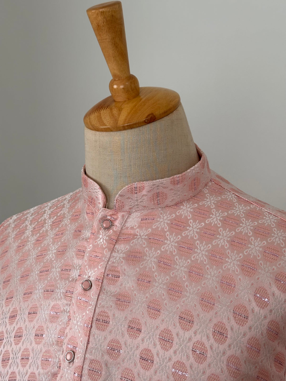 SM0626-02-05 Pastel Pink Sequins Jacquard Silk Blend Kurta Set