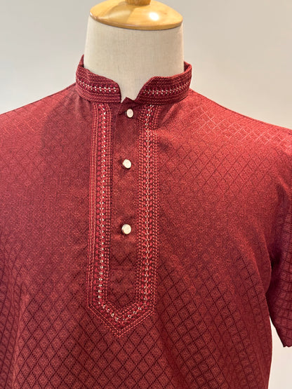 SM1025-18-10 Dark Red Short Cotton Blend Kurta