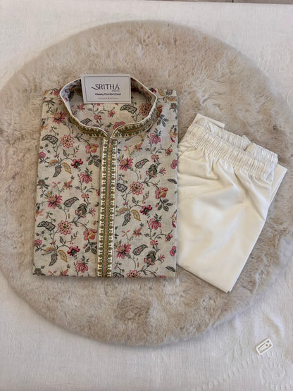 SM0326-06-01 Off White Soft Cotton Blend Kurta Set