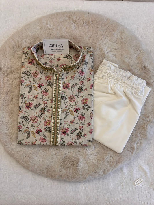 SM0326-06-01 Off White Soft Cotton Blend Kurta Set