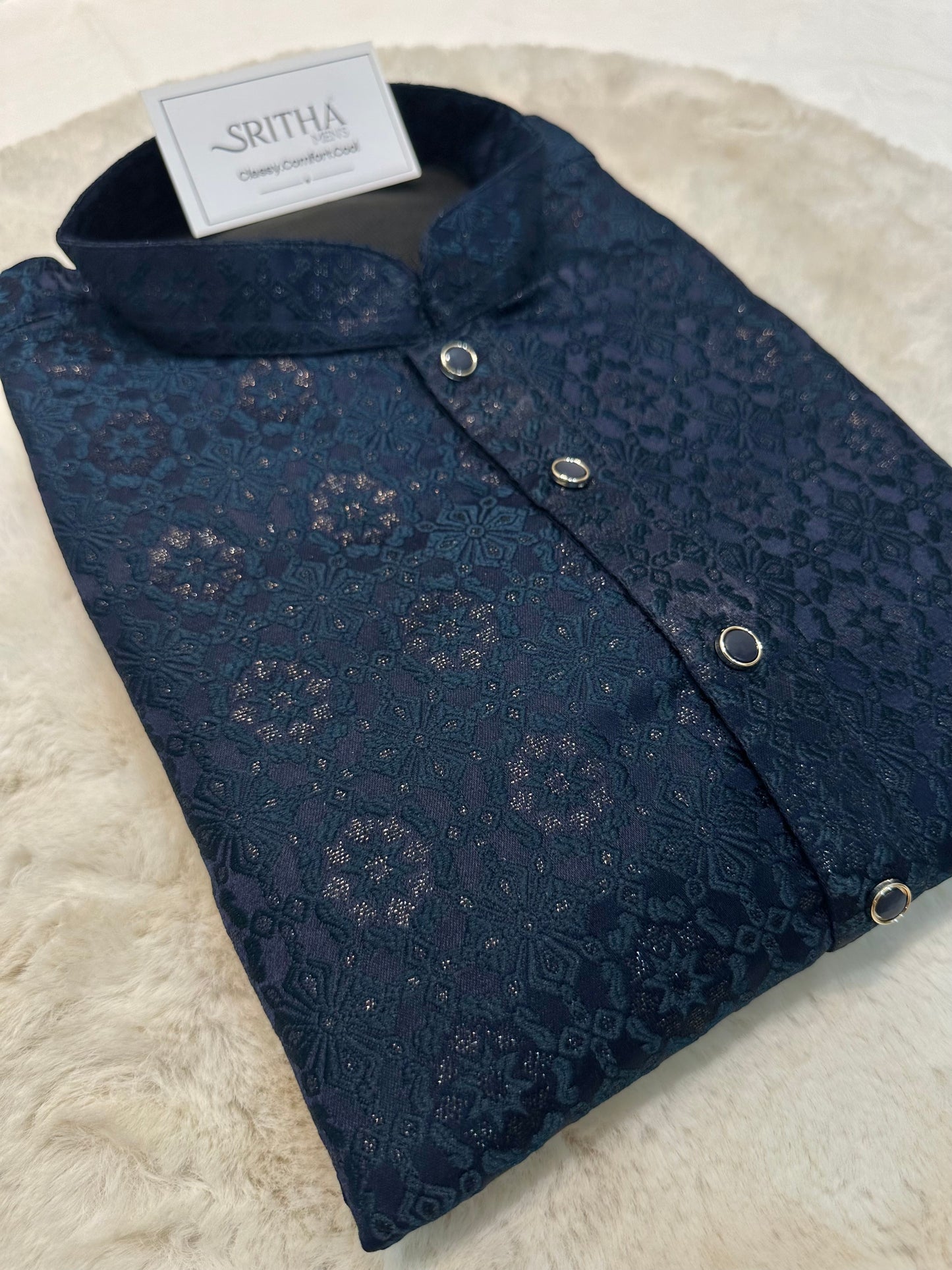 SM0626-02-08 Navy Base with Rama Shade Kurta Set