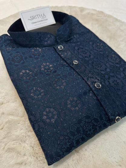 SM0626-02-08 Navy Base with Rama Shade Kurta Set