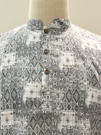 SM0925-18-19 Grey White Solid Cotton Short Kurta