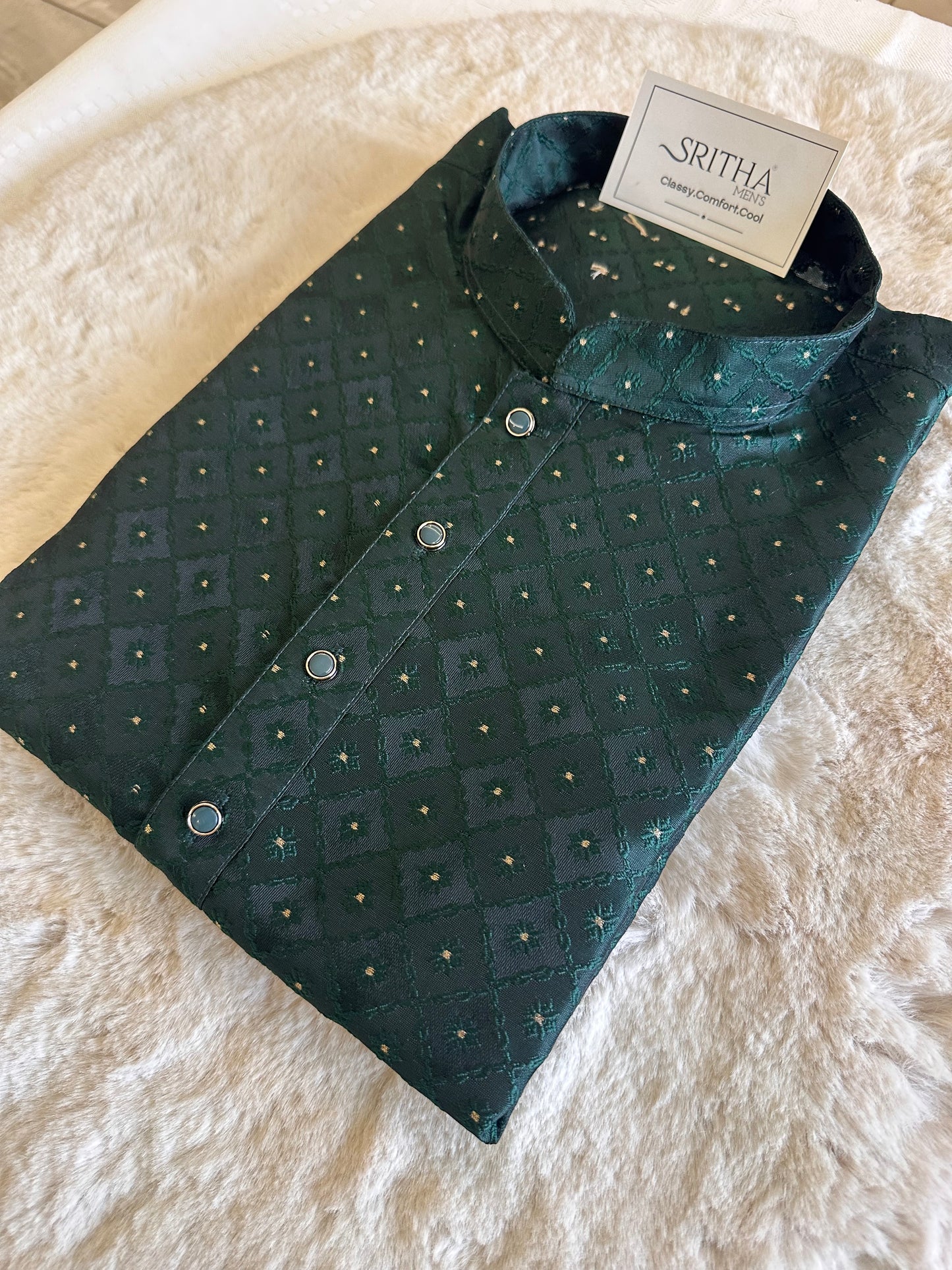 SM0925-02-08 Bottle Green Silk Blend Kurta Set