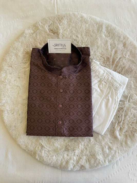 SM0525-02-03 Deep Maroon with Brown Undertone Silk Blend Kurta Set