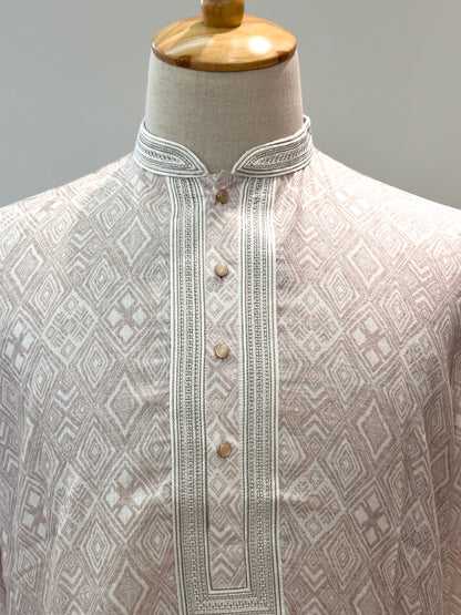 SM0326-06-06 Off White & Light Brown Soft Cotton Blend Kurta Set